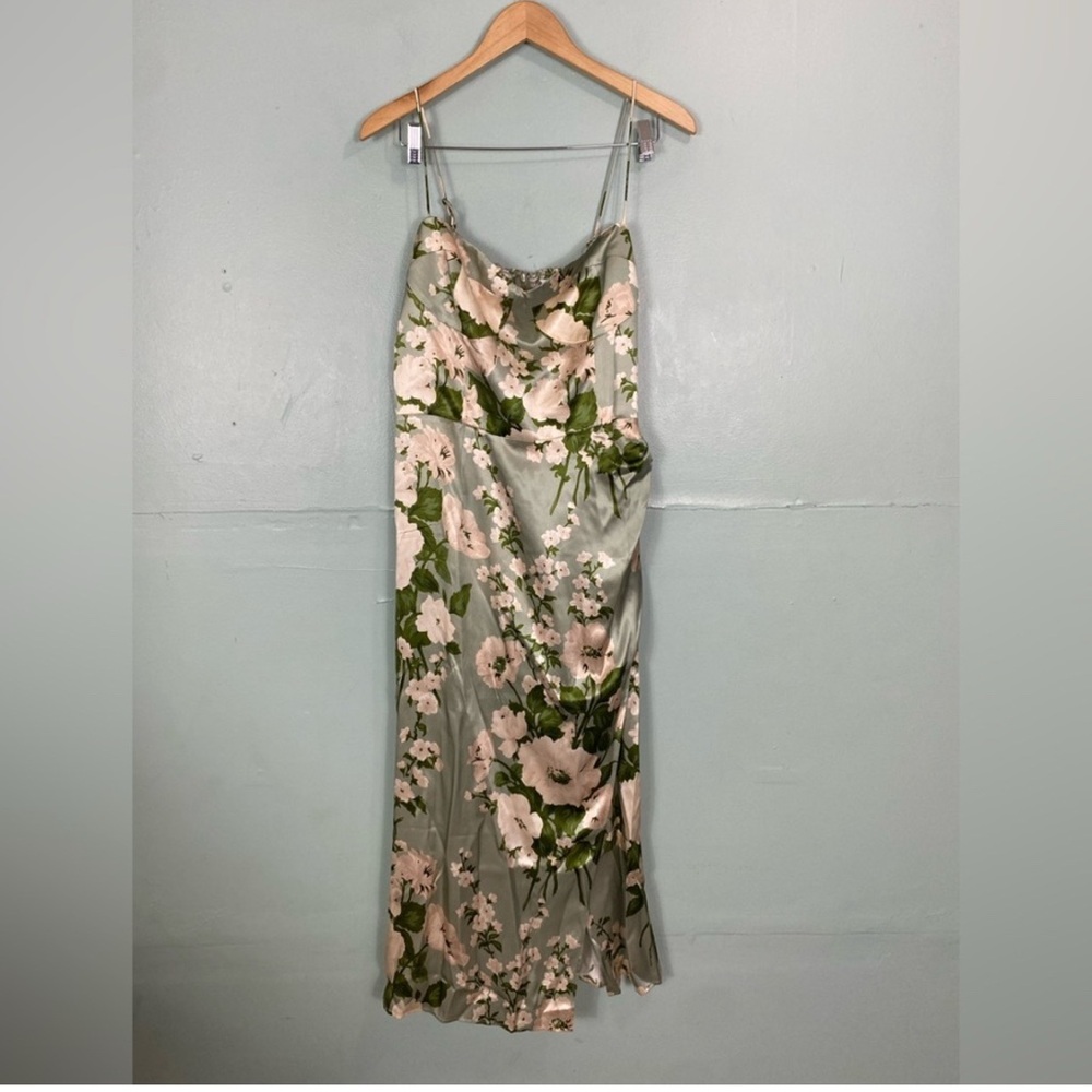 Reformation Marguerite Silk Dress Tarragon Floral Green Sundress Midi Size 0 - Picture 2 of 6